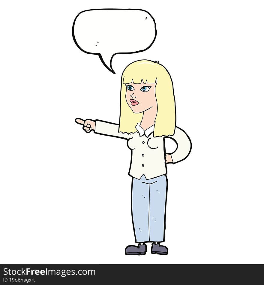 Cartoon Pretty Woman Pointing With Speech Bubble