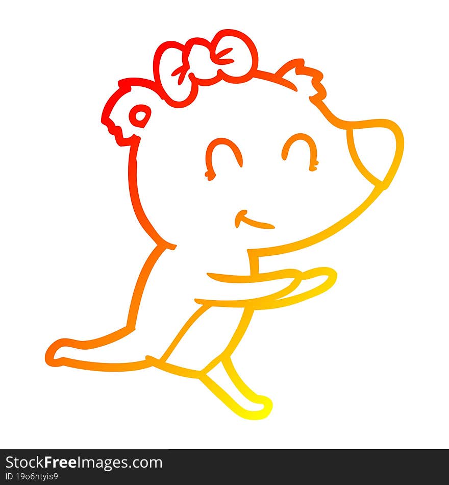 warm gradient line drawing running female bear cartoon