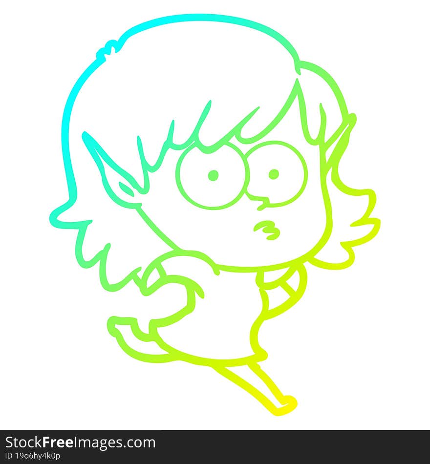 cold gradient line drawing cartoon elf girl staring