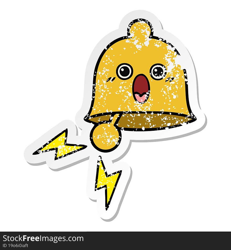 Distressed Sticker Of A Cute Cartoon Ringing Bell