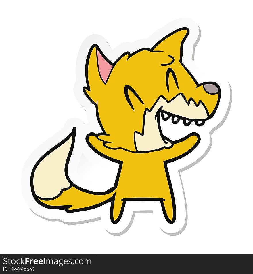 sticker of a laughing fox cartoon