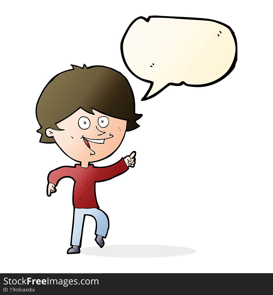 Cartoon Happy Pointing Man With Speech Bubble