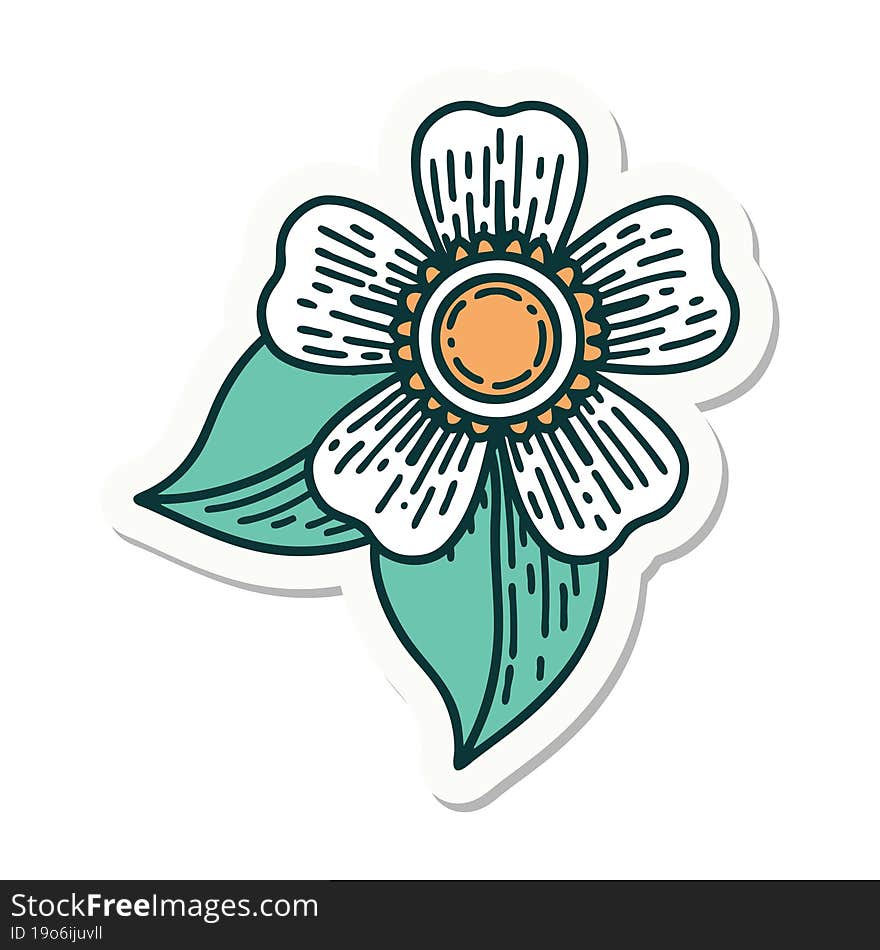 sticker of tattoo in traditional style of a flower. sticker of tattoo in traditional style of a flower