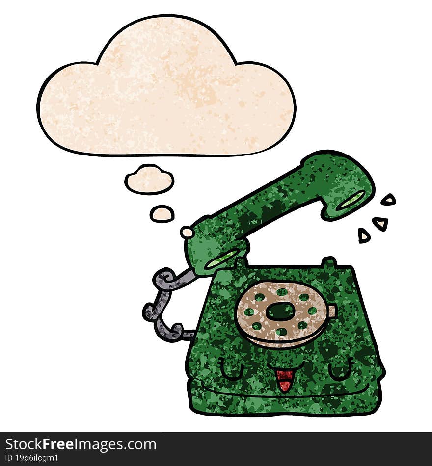 cute cartoon telephone and thought bubble in grunge texture pattern style