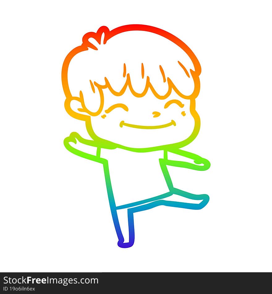 rainbow gradient line drawing of a happy cartoon boy