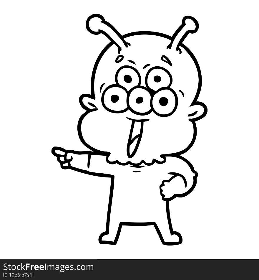 happy cartoon alien pointing. happy cartoon alien pointing