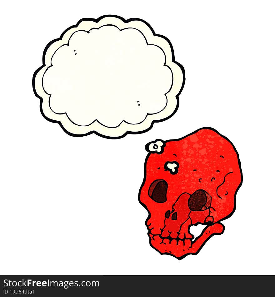 cartoon spooky skull with thought bubble