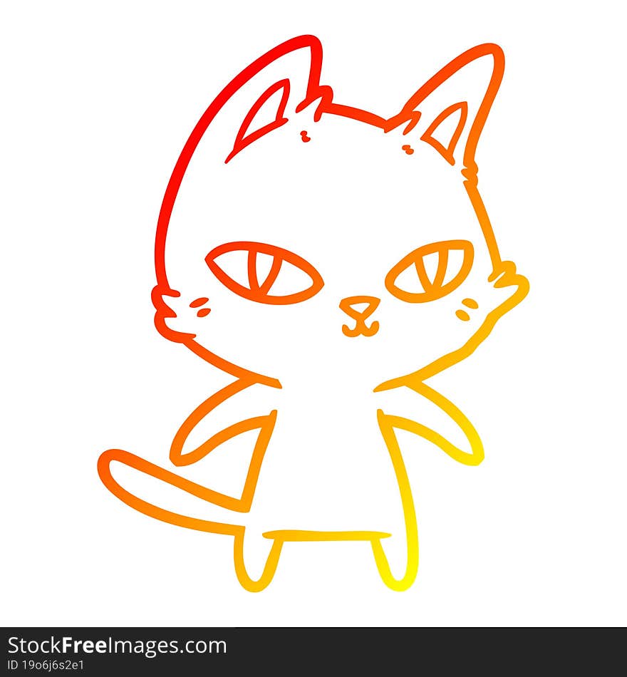 warm gradient line drawing cartoon cat staring