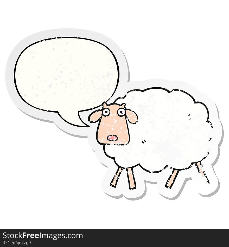 Cartoon Sheep And Speech Bubble Distressed Sticker