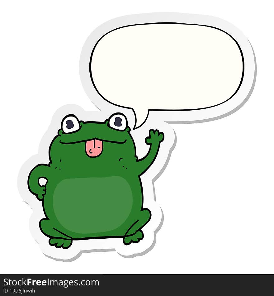 cartoon frog with speech bubble sticker. cartoon frog with speech bubble sticker