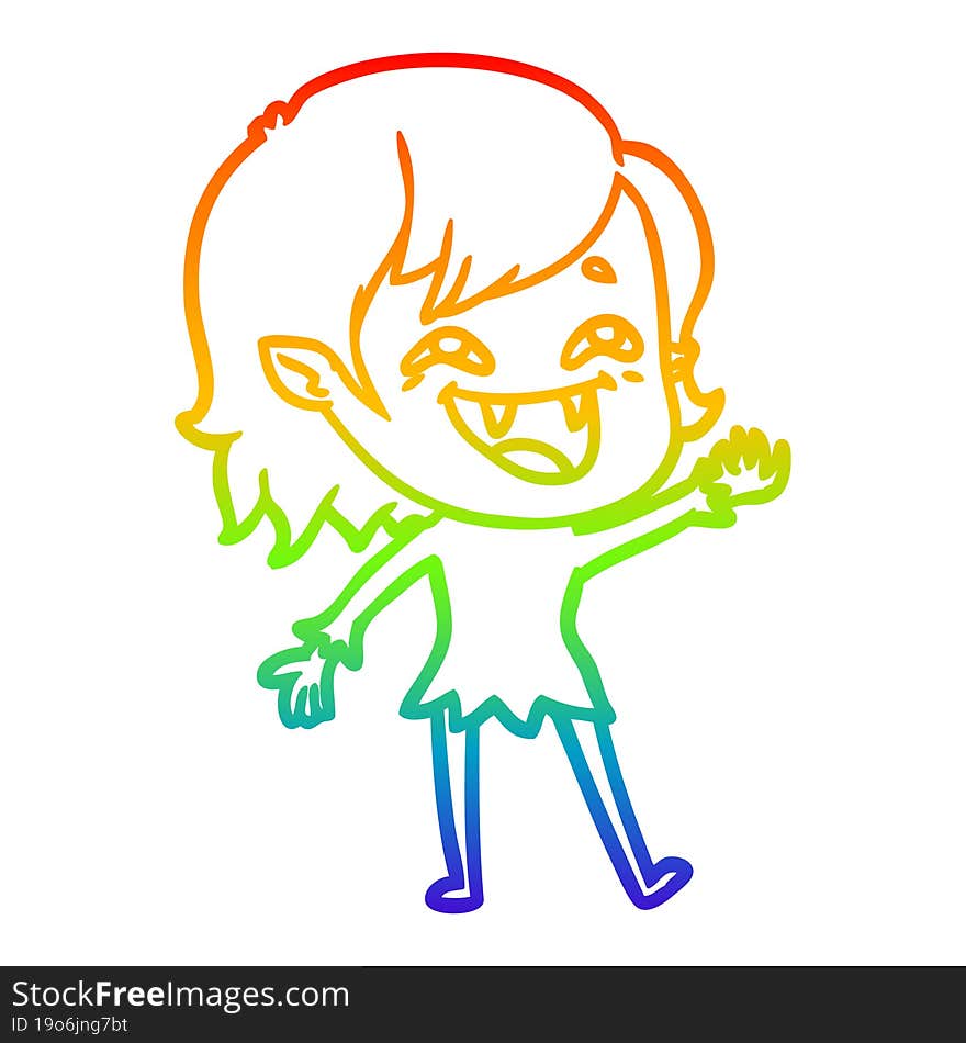 rainbow gradient line drawing cartoon laughing vampire girl