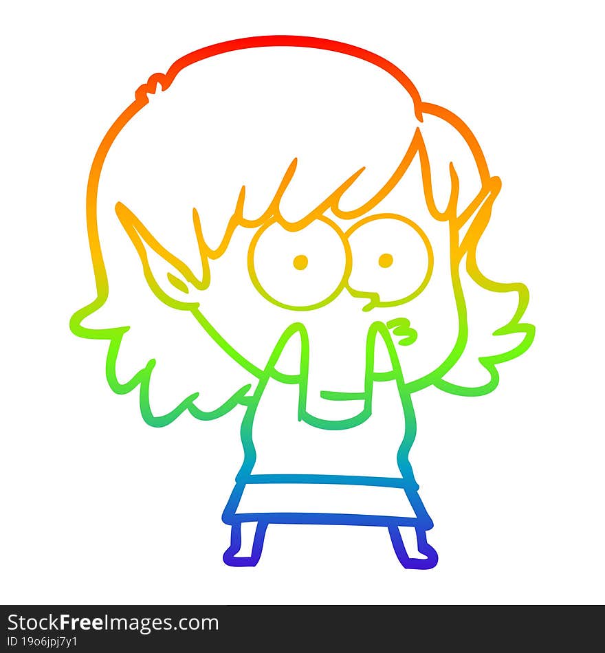 rainbow gradient line drawing cartoon elf girl staring