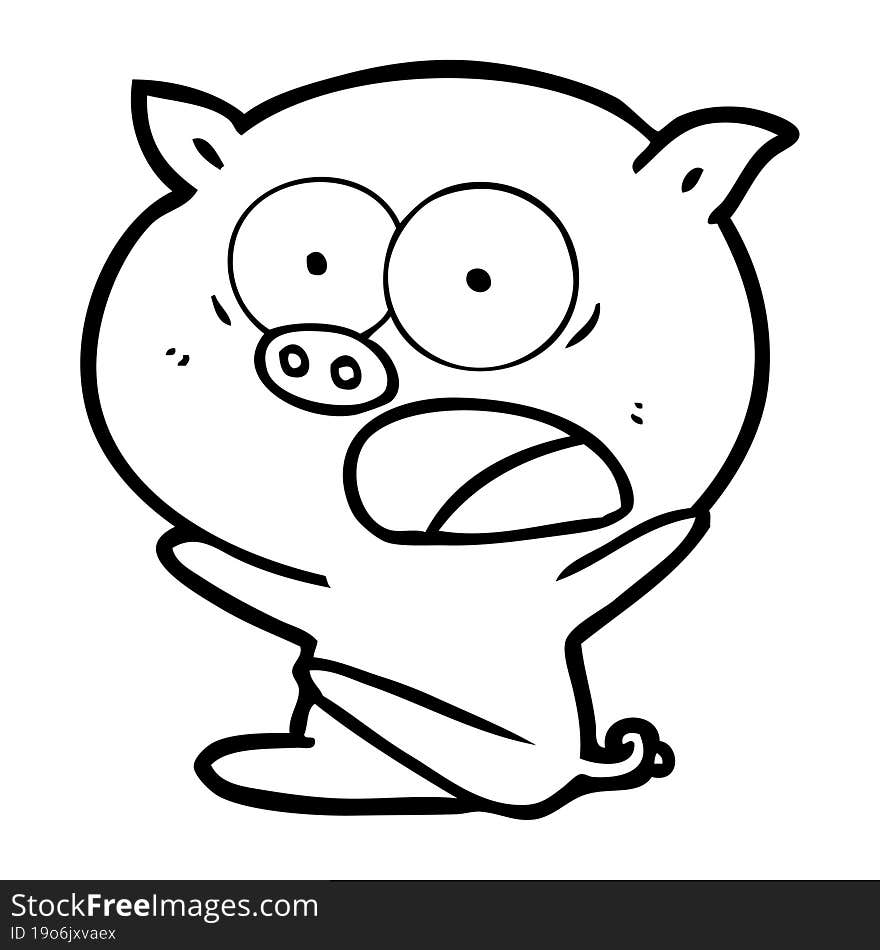 shocked cartoon pig sitting down. shocked cartoon pig sitting down