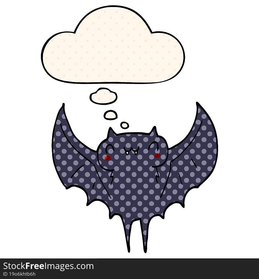 cartoon bat and thought bubble in comic book style