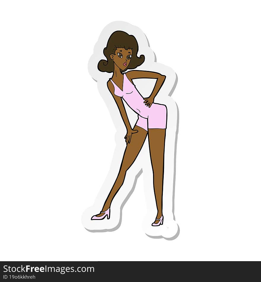 sticker of a cartoon model woman posing