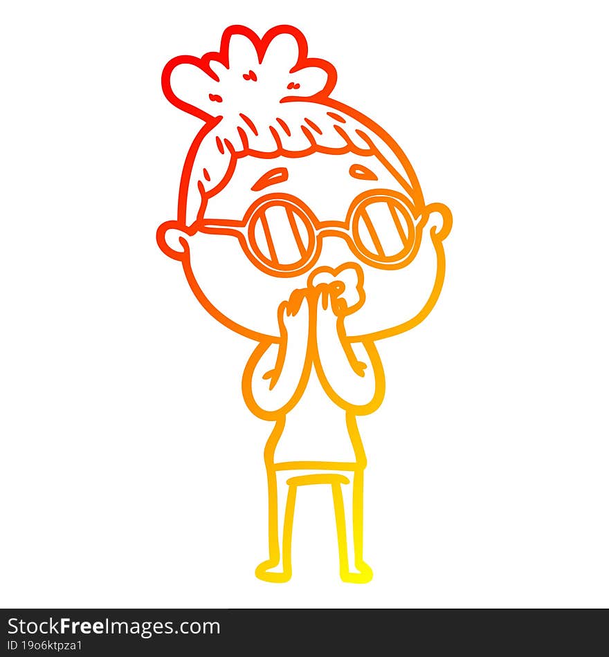 warm gradient line drawing of a cartoon woman wearing spectacles