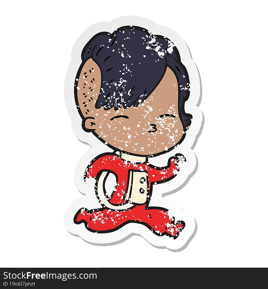 distressed sticker of a cartoon girl in space suit