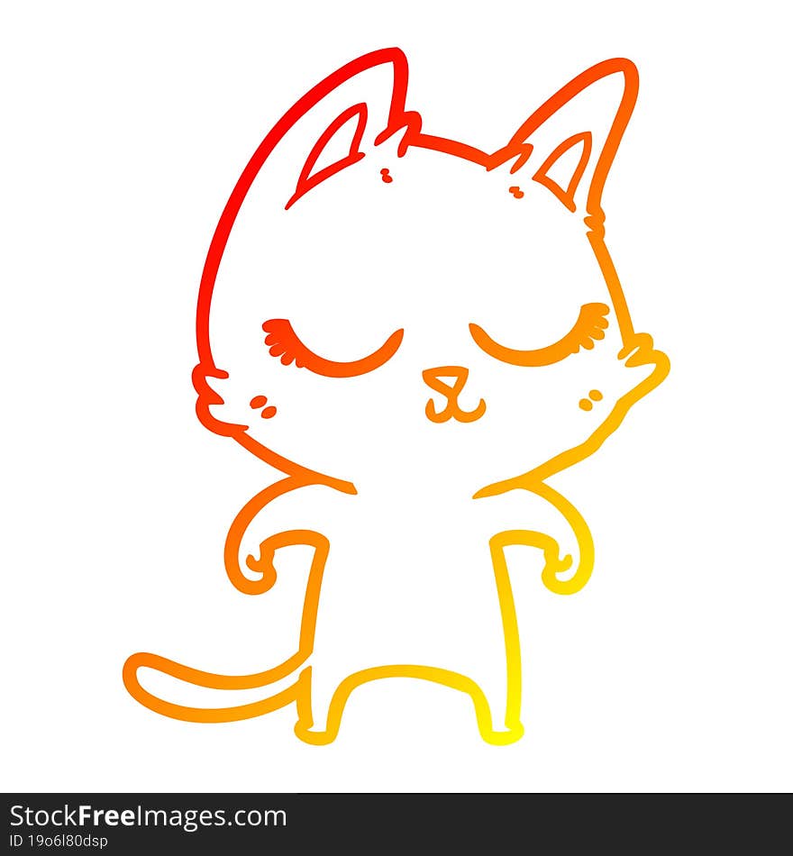 warm gradient line drawing of a calm cartoon cat