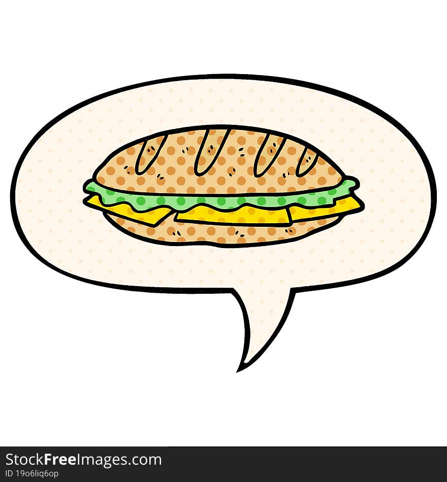 cartoon chesse sandwich and speech bubble in comic book style