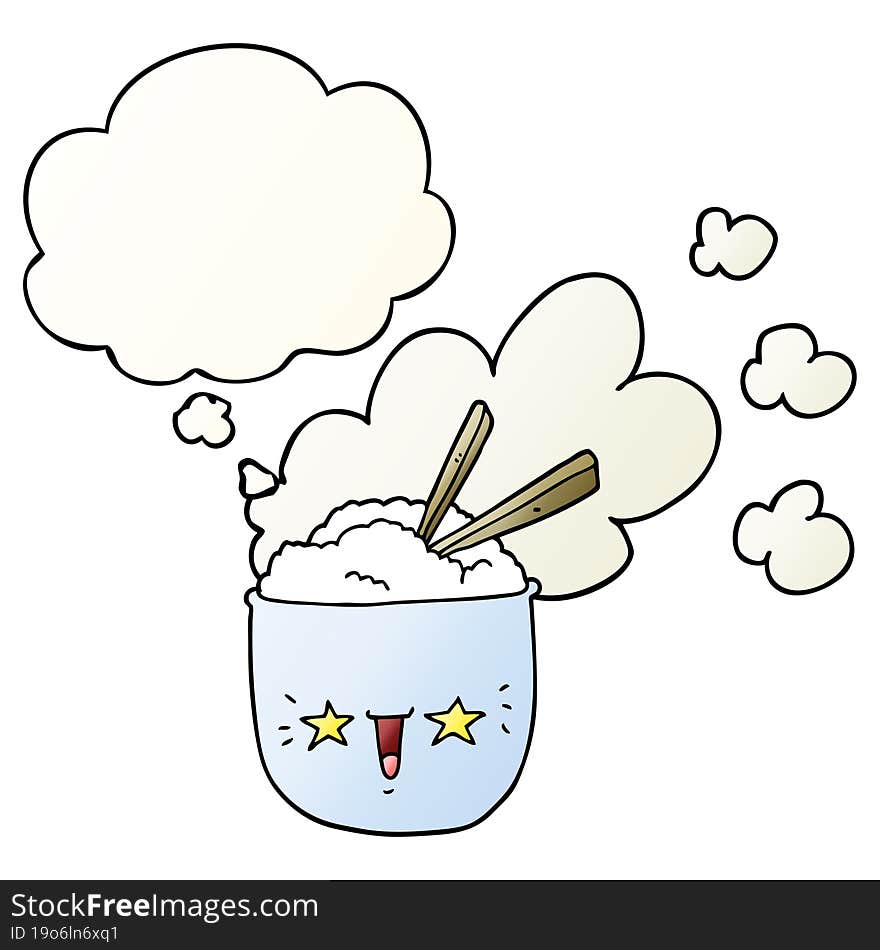 cute cartoon hot rice bowl and thought bubble in smooth gradient style