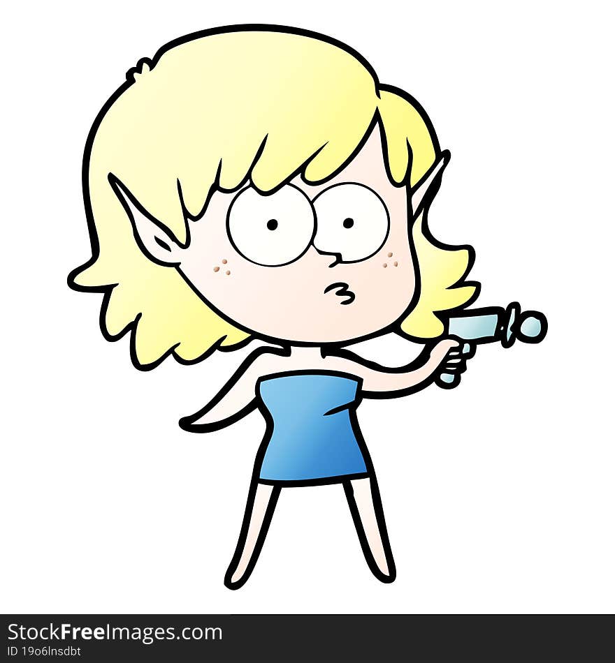 cartoon elf girl with ray gun. cartoon elf girl with ray gun