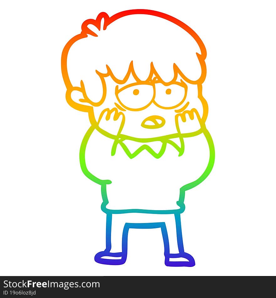 rainbow gradient line drawing cartoon exhausted boy