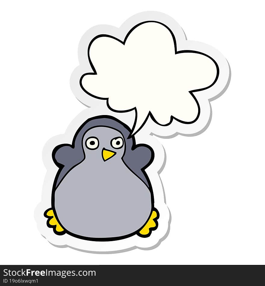 cartoon penguin with speech bubble sticker. cartoon penguin with speech bubble sticker