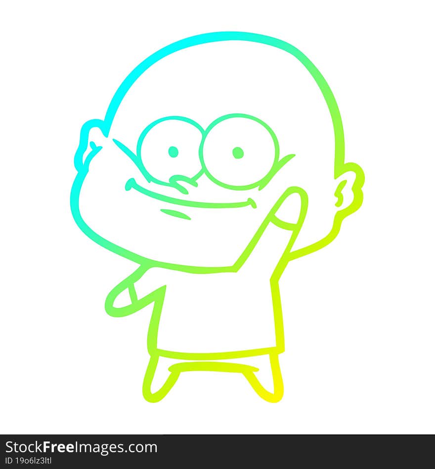 cold gradient line drawing cartoon bald man staring