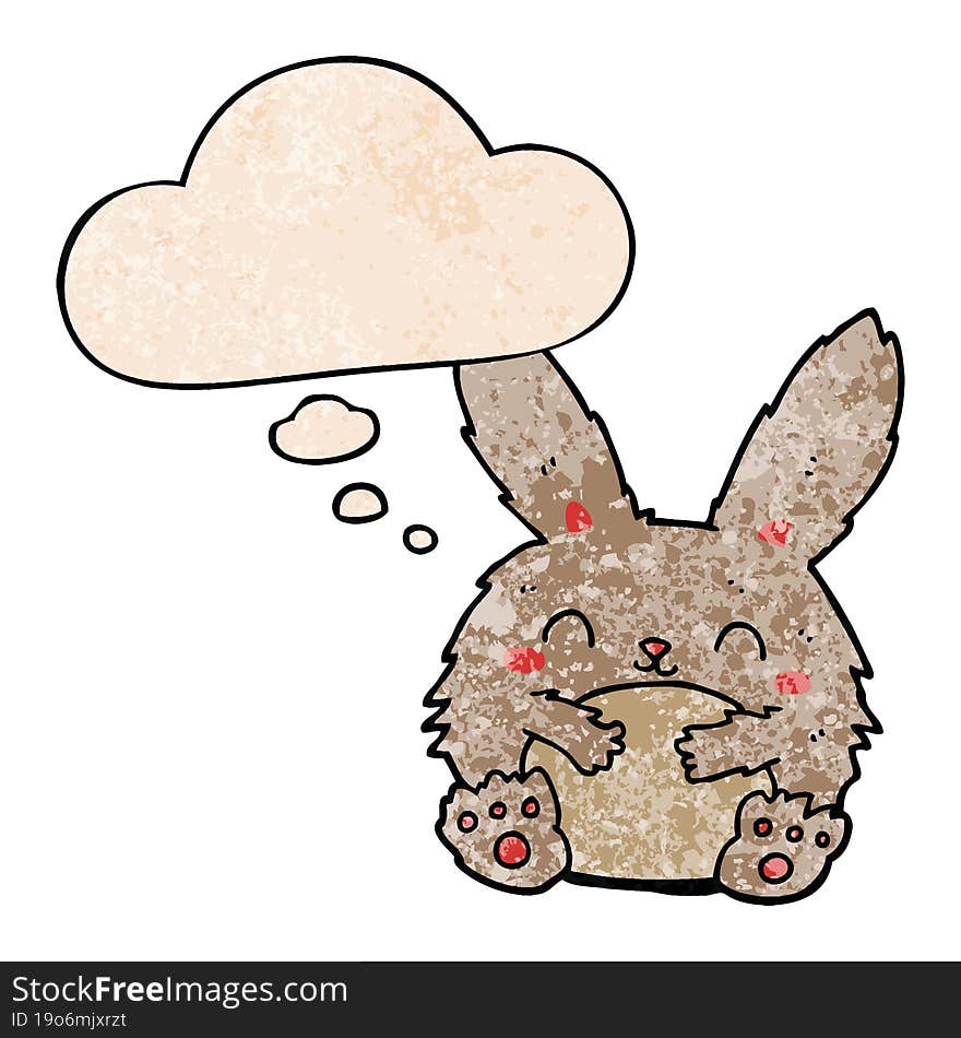 cute cartoon rabbit with thought bubble in grunge texture style. cute cartoon rabbit with thought bubble in grunge texture style