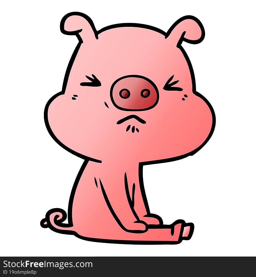 cartoon angry pig sat waiting. cartoon angry pig sat waiting