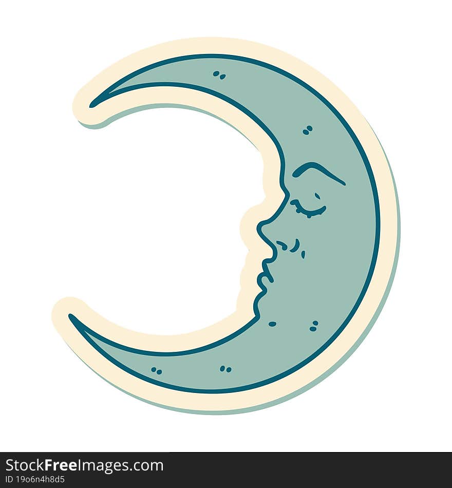 Tattoo Style Sticker Of A Crescent Moon