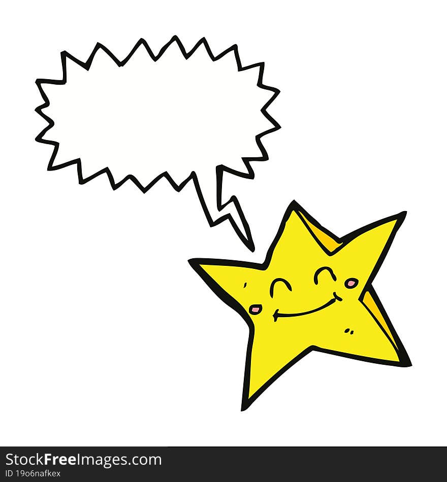 Cartoon Happy Star Character With Speech Bubble