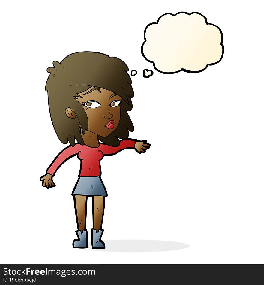 Cartoon Woman Playing It Cool With Thought Bubble