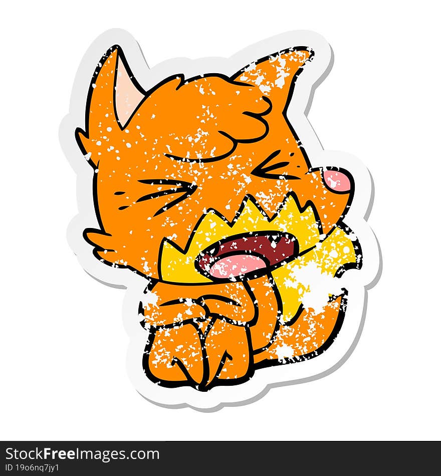 Distressed Sticker Of A Angry Cartoon Fox Sitting On Floor