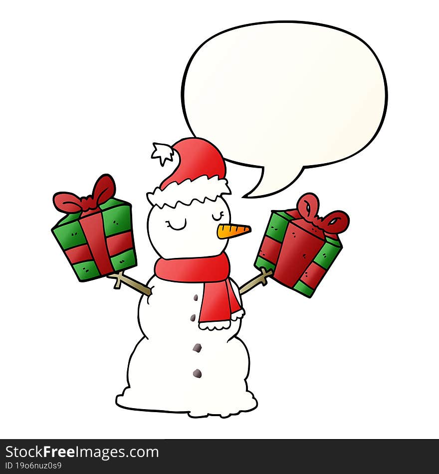 cartoon snowman and speech bubble in smooth gradient style