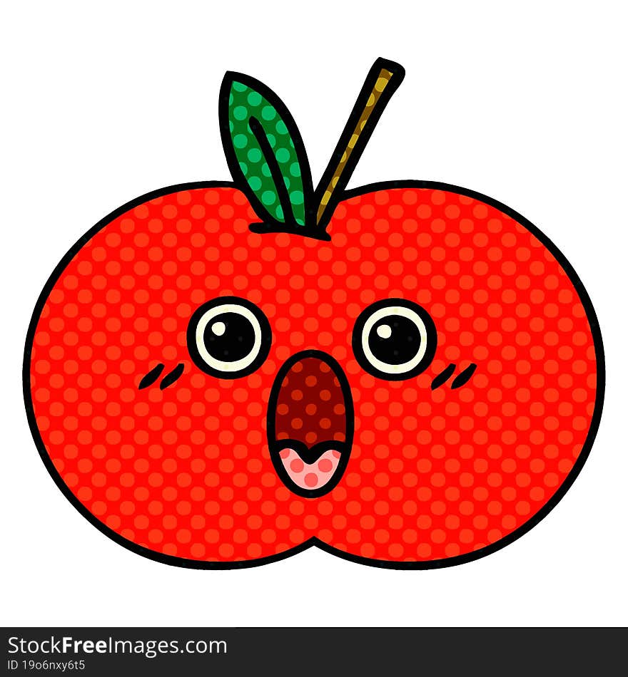 comic book style cartoon of a red apple