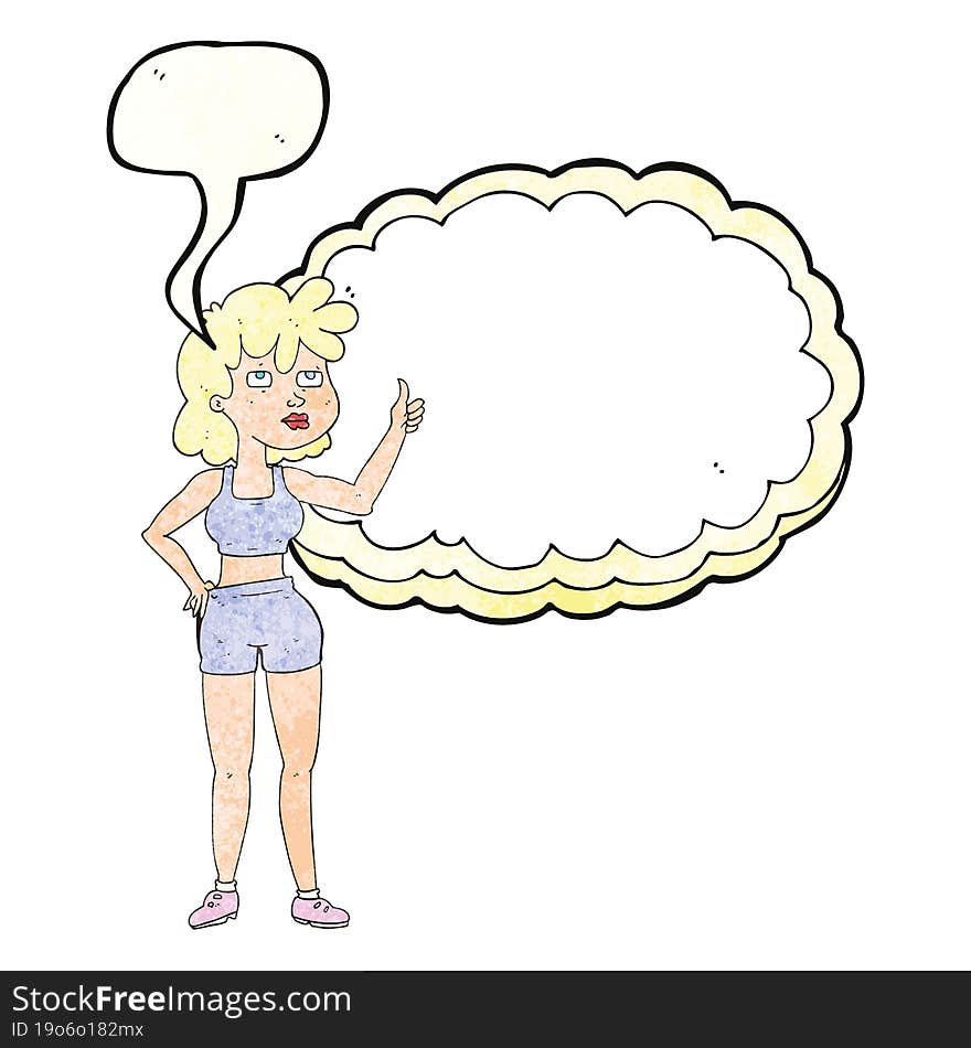 speech bubble textured cartoon gym woman