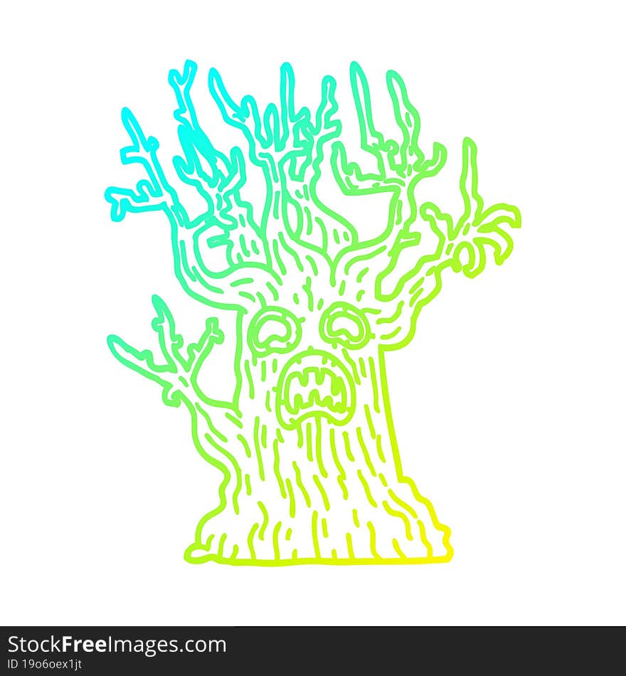 Cold Gradient Line Drawing Cartoon Spooky Tree