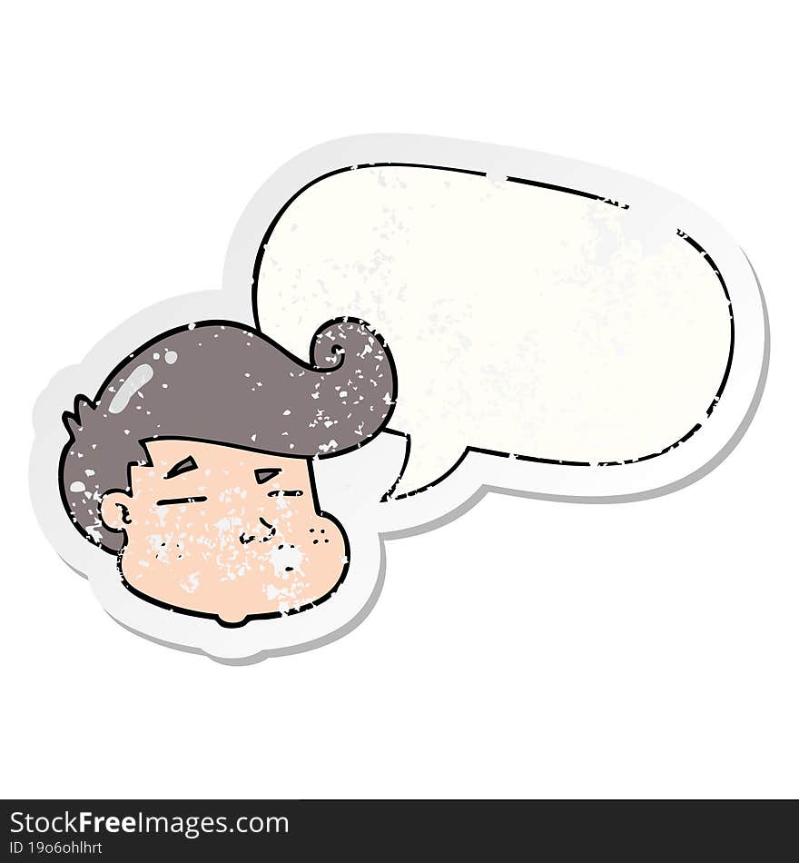 Cartoon Boy S Face And Speech Bubble Distressed Sticker