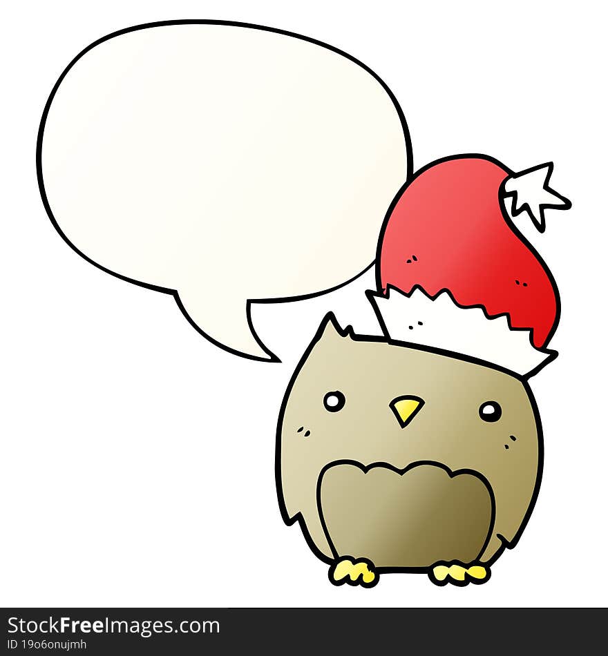 cute christmas owl and speech bubble in smooth gradient style