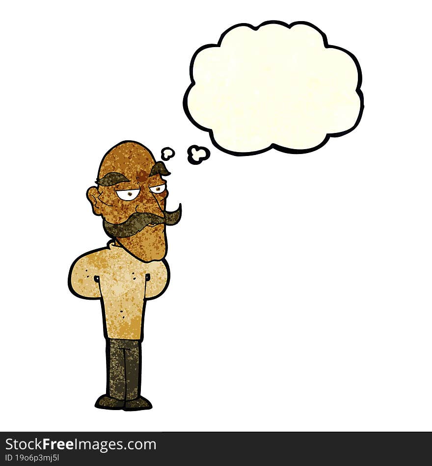 cartoon old man with mustache with thought bubble