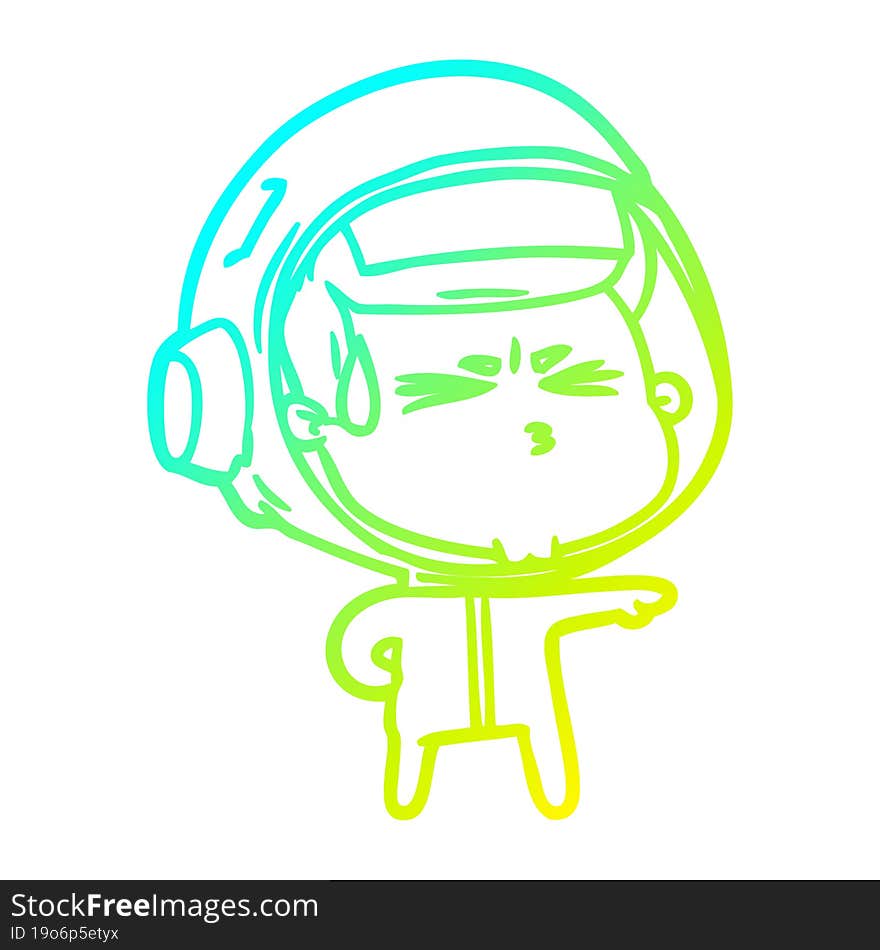 Cold Gradient Line Drawing Cartoon Stressed Astronaut