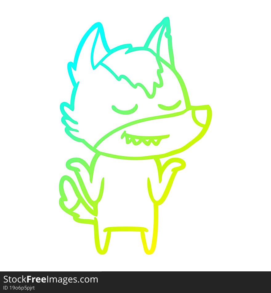 cold gradient line drawing friendly cartoon wolf