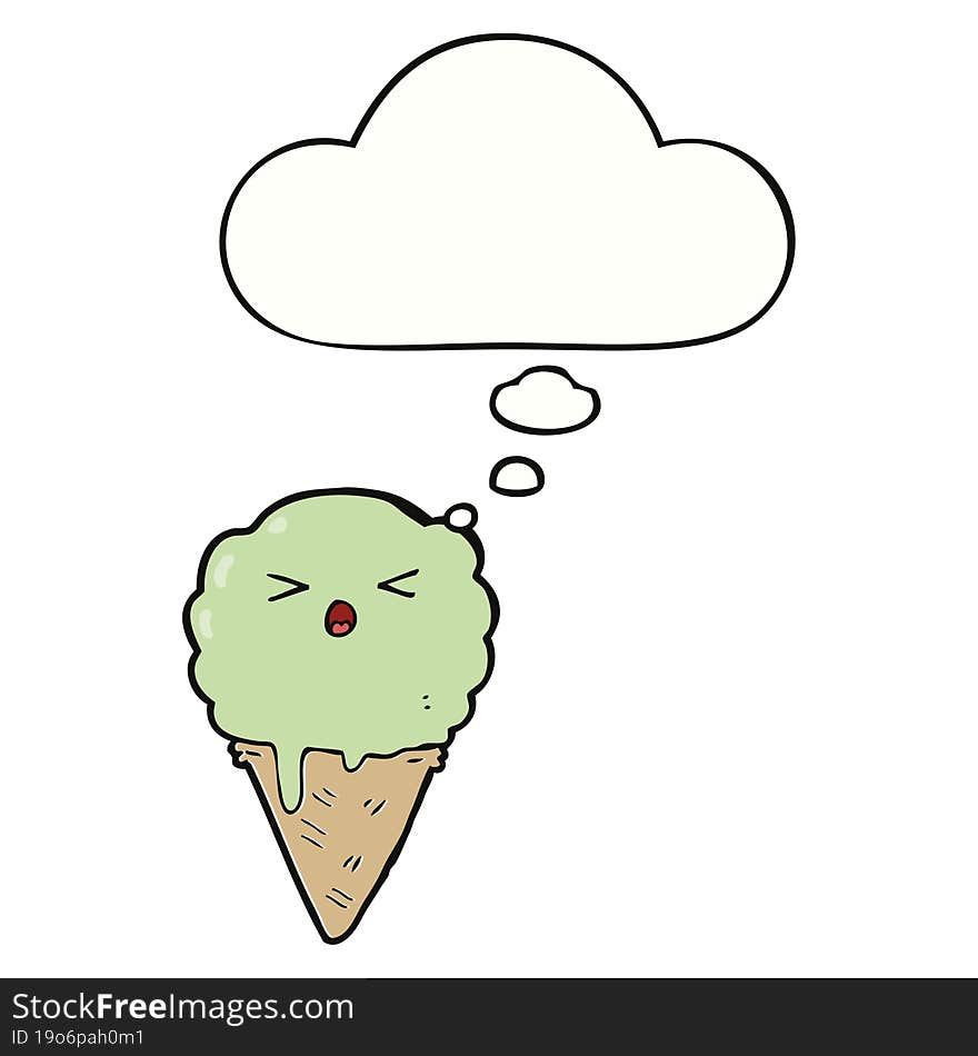 cartoon ice cream with thought bubble. cartoon ice cream with thought bubble