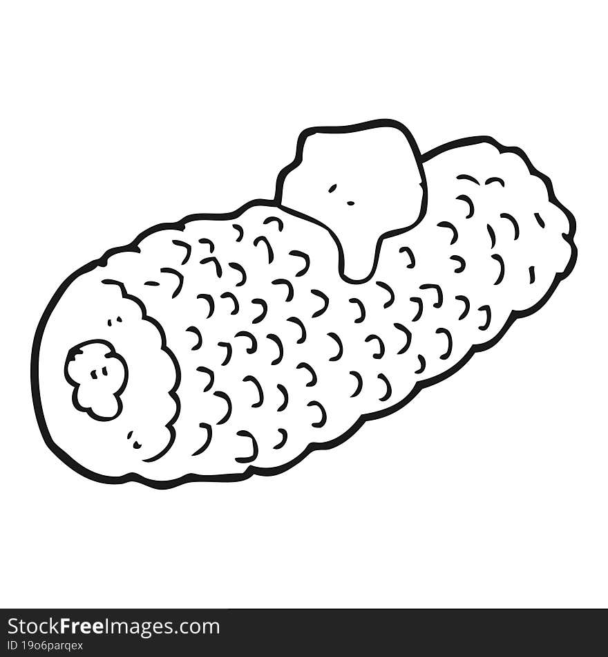 Black And White Cartoon Corn On Cob With Butter