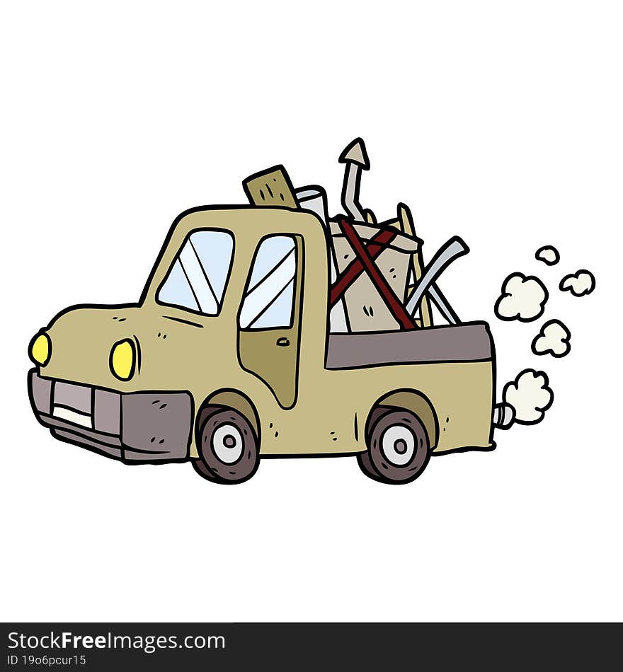 cartoon old truck full of junk. cartoon old truck full of junk