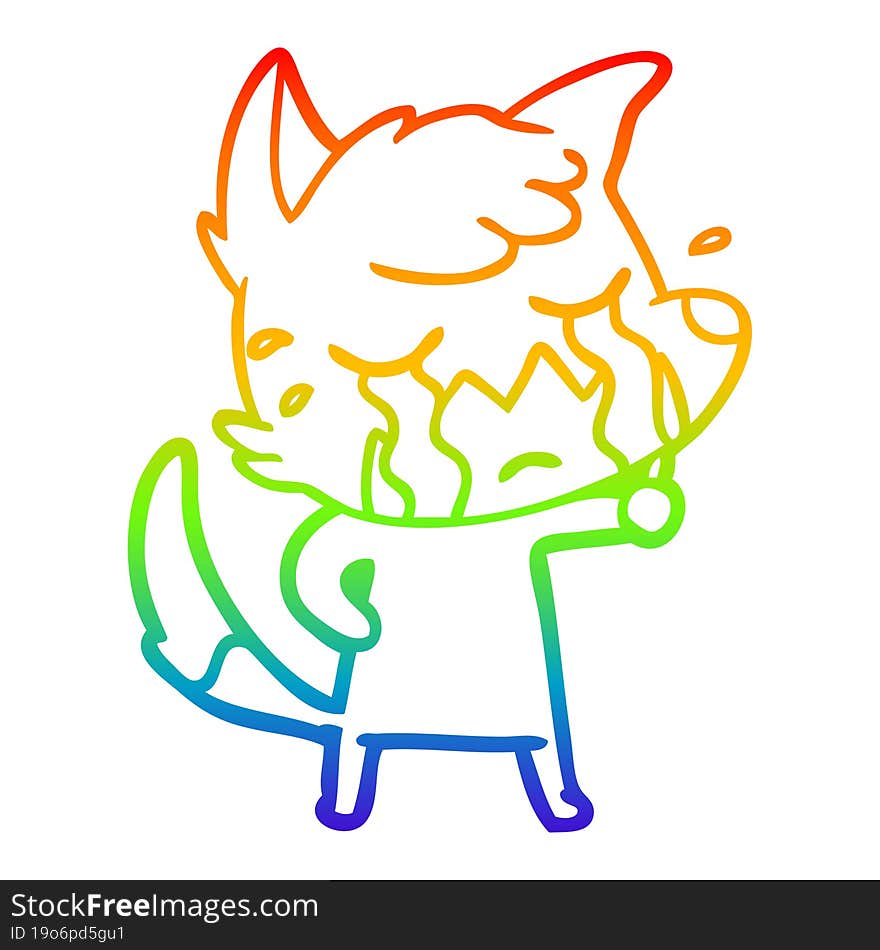 rainbow gradient line drawing of a crying fox cartoon