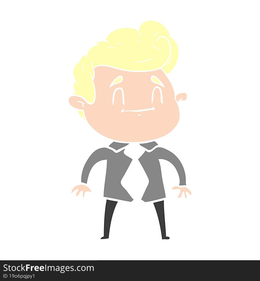 Happy Flat Color Style Cartoon Man In Office Clothes