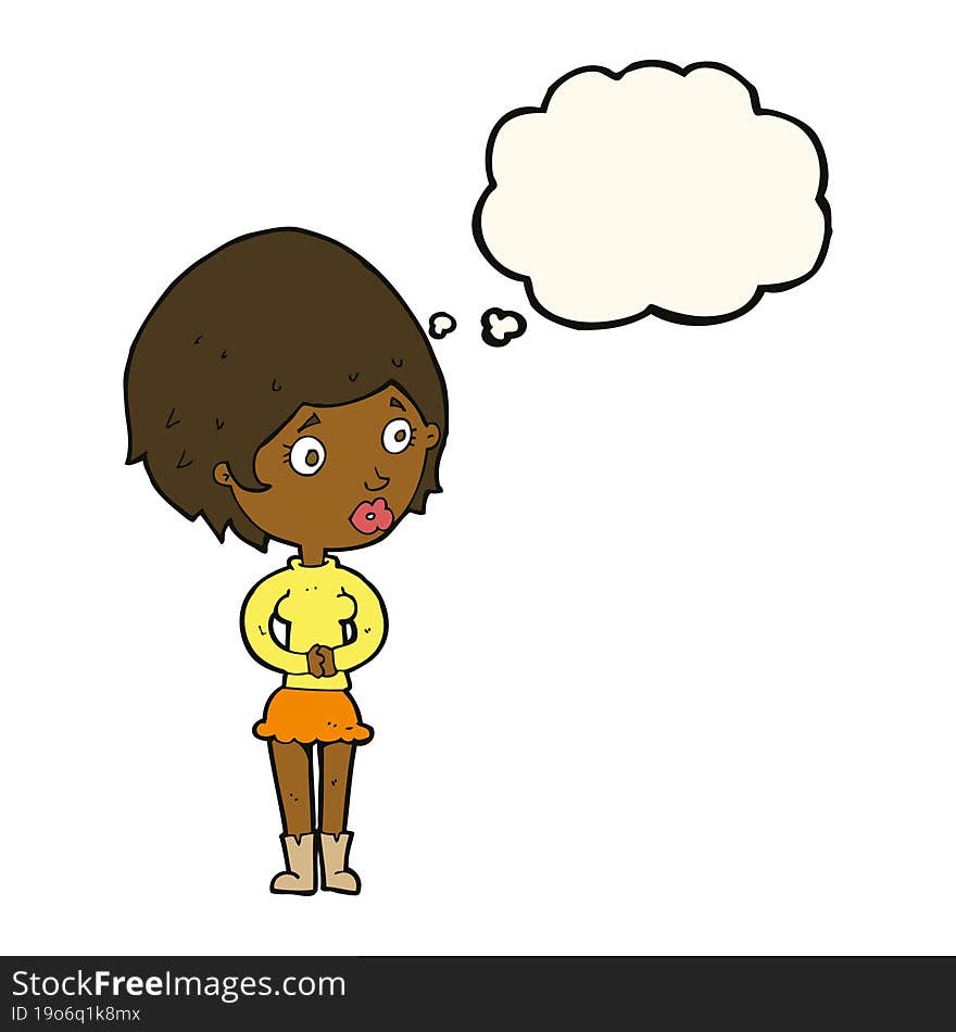 cartoon concerned woman with thought bubble