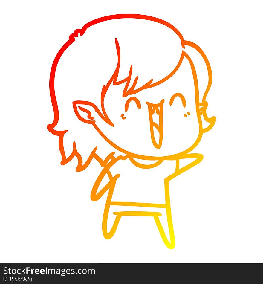 warm gradient line drawing cute cartoon happy vampire girl